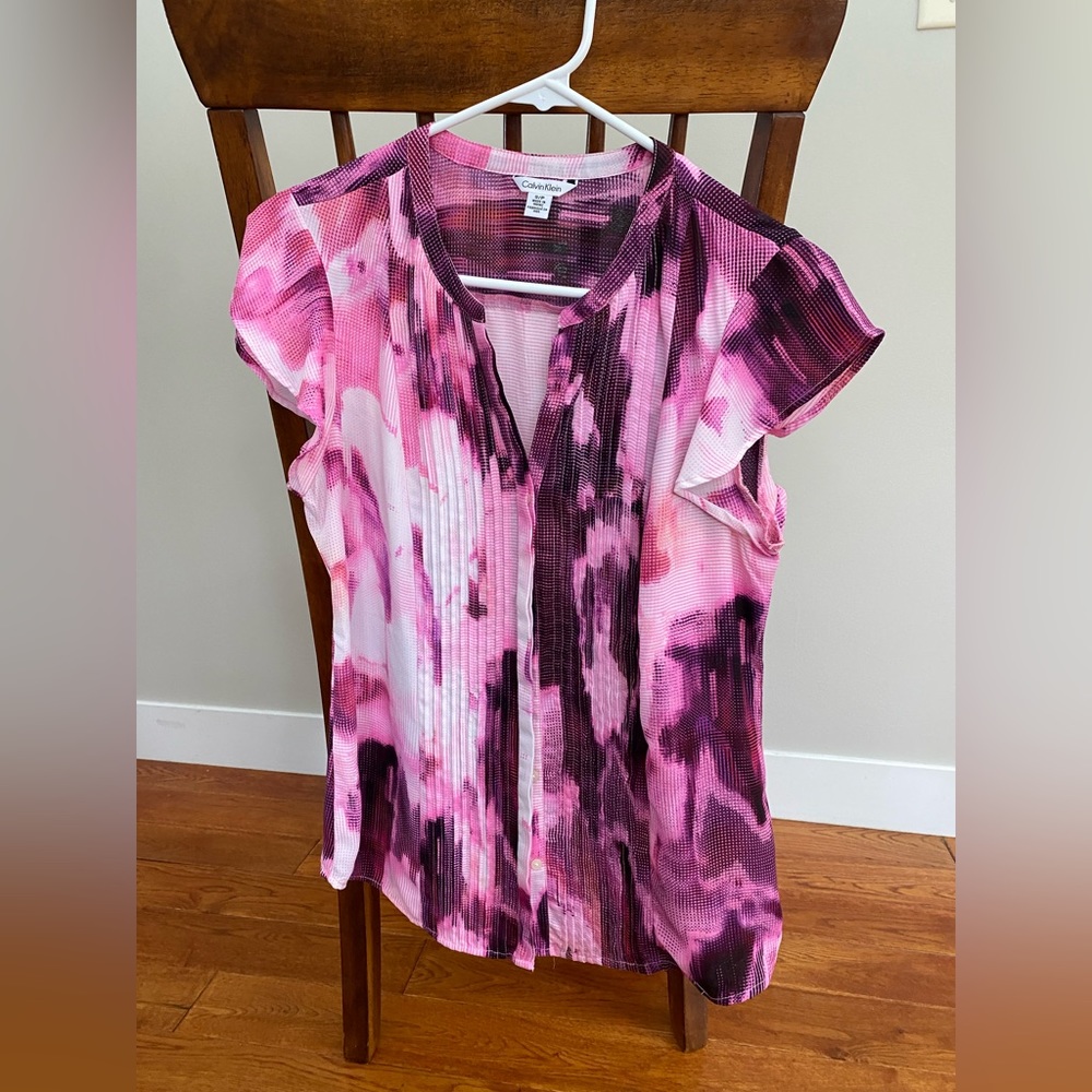 Calvin Klein ruffle sleeve pink blouse